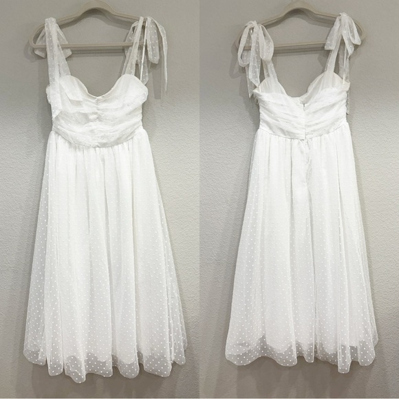 NWOT Lulus Luxe and Lovestruck White Tulle Heart Dot Tie-Strap‎ Midi Dress - Picture 5 of 9